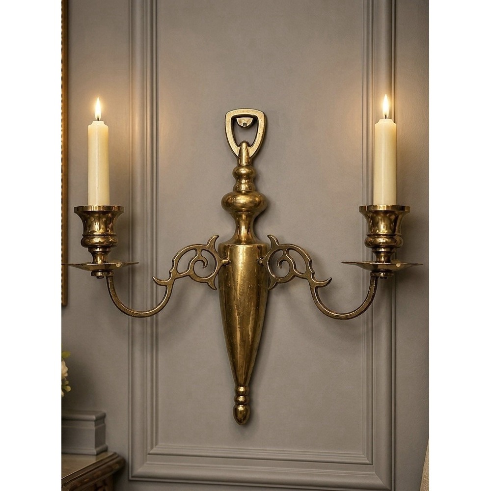 2 Vintage Double Arm Brass Wall Sconce Candleholders